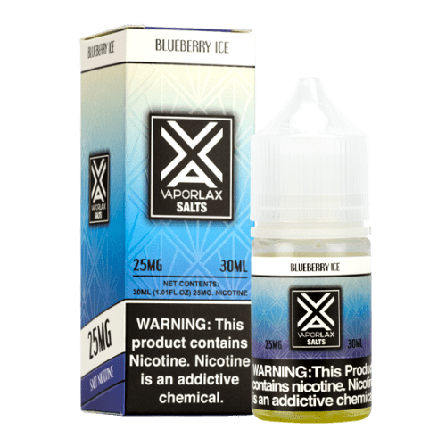 A best-selling sweet yet mentholated pod juice, Blueberry Ice by VaporLax Salts is available in 25mg & 50mg